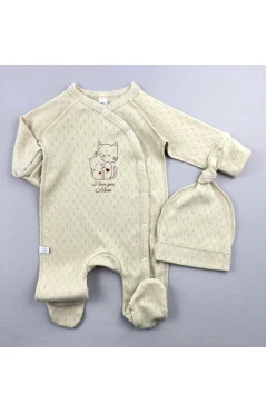 Ползунки с шапочкой унисекс (ажур), св.беж/котята, Mario kids, арт. 430905