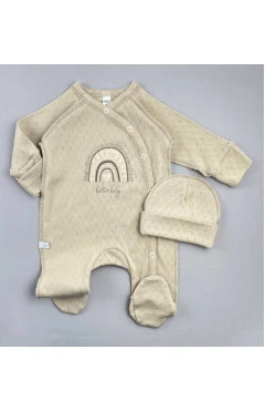 Повзунки з шапочкою унісекс (ажур), беж/радуга, Mario kids, арт. 350905