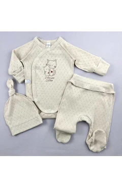 Комплект унисекс (боди, ползунки, чепчик) ажур, св.беж/котята, Mario kids, арт. 251105
