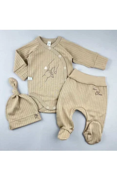 Комплект унисекс (боди, ползунки, чепчик), beige/ручки, Mario kids, арт. 911109