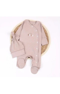 Ползунки с шапочкой унисекс (ажур) ,Baby/капучино ,100%хлопок ,Flamingo .