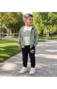 Потеплений спортивний костюм для хлопчика, зелений/чорний/dino, S&D Kids, арт. 15170